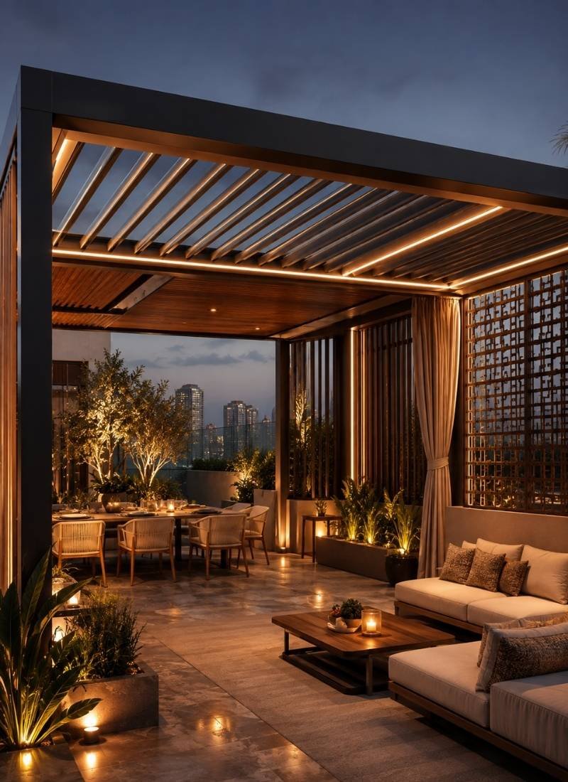 Pergola Roofing, Lighting and Privacy Options